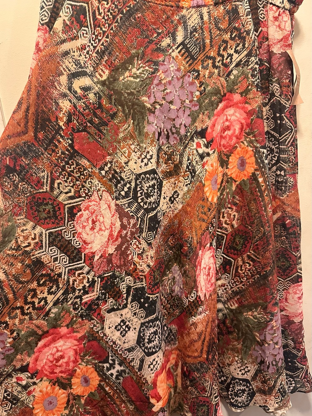 NEW. Coldwater Creek Multicolor Patchwork Maxi Skirt in Rust, Pink & Olive